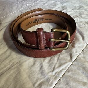 Vintage Orvis Leather Brass Belt Hidden‎ Money Zipper, Brown, Size 44